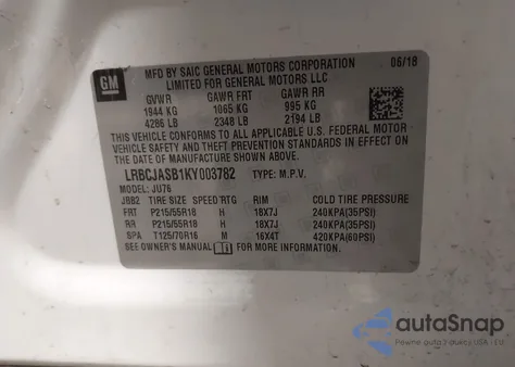 2019 Buick Encore Fwd Preferred из США, поврежденный, VIN LRBCJASB1KY003782